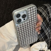 Coque de téléphone portable antichoc en époxy à motif écossais gris pour iPhone 17 Pro Max/15 Plus/14/13/16 avec design électroplaqué