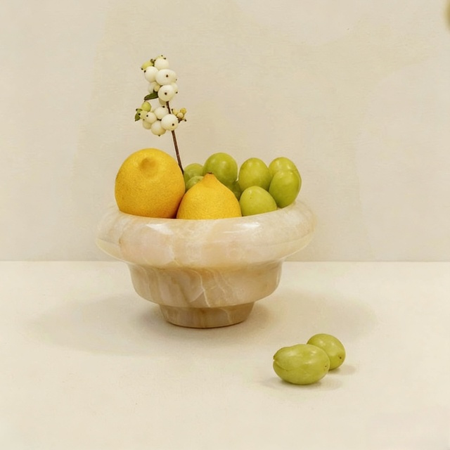 2-in-1 Onyx Marble Bowl Dual-Purpose Fruit Bowl & Flower Vase Luxury Natural Stone Centerpiece