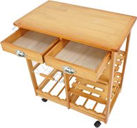 Carrito de Cocina Convertible y Resistente de Bambú Natural de Tres Niveles con Ruedas, Carrito de Almacenamiento para Comedor con Cajones