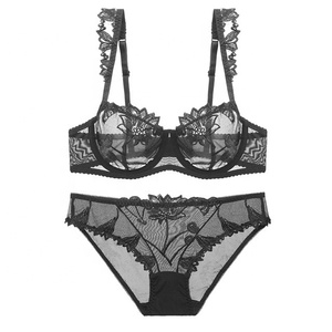 Plus La Taille Des Femmes Sexy Fleur Transparente Dentelle Soutien-Gorge et Culotte Ensemble Fille Brodée Ensemble Brassière Sous-Vêtements Féminins - Product Image 3