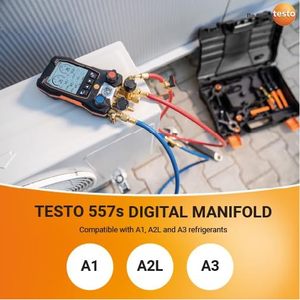 Testo 557s Ac Manifold Gauge Set With Pipe <b>Clamp</b> Thermometer And Micron Gauge For Refrigeration Systems - Product Image 4