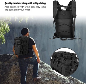 Mochila Táctica Molle Negra para Hombre, 40L, con Correa de Hombro Acolchada y Cinturón, para Senderismo, Ciclismo, Caza, Camping, Trekking - Product Image 3