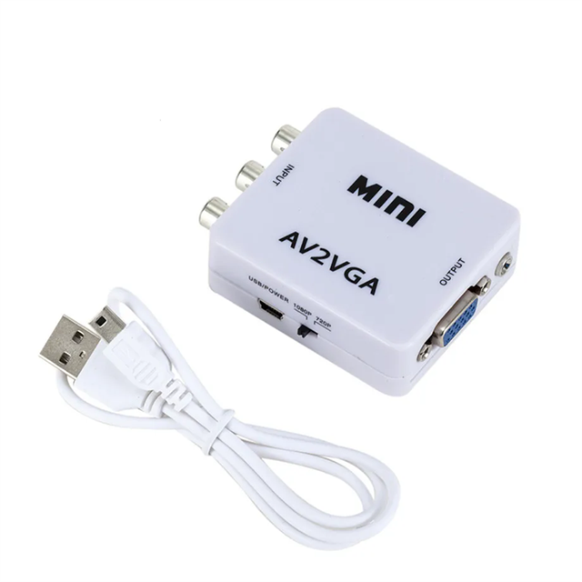 1080P Mini AV RCA CVBS to VGA Video Converter with 3.5mm Audio Supports PAL NTS Video Adapter for TV Set-Top Box Monitor PC