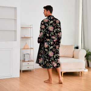 Accappatoio in Raso a Maniche Lunghe, Pigiama in Seta Ghiaccio <span class=keywords><strong>da</strong></span> <span class=keywords><strong>Uomo</strong></span> per Europa e America, Camicia <span class=keywords><strong>da</strong></span> Notte Estiva, Abbigliamento per Casa - Product Image 4