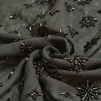 Tissu en maille de coton à petites fleurs brodées de perles, résistant, pour sac, robe, peignoir, manteau
