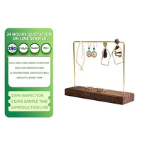 Présentoir à bijoux en bois pour boucles d'oreilles et colliers avec barre métallique et base en bois pour comptoir de boutique, coiffeuse et vitrine