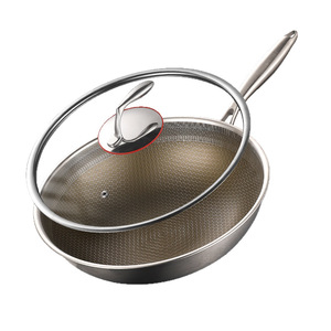 Thickened Stainless Steel Wok Honeycomb Coating Nonstick Titanium Flat Bottom Frying <b>Pan</b> - Product Image 2