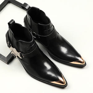 Bottes Chelsea en cuir pour hommes, en cuir de vachette, style formel professionnel, bottes Martin en cuir gravé de style anglais - Product Image 5