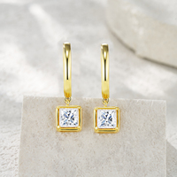 Boucles d'oreilles pendantes en argent sterling 925 avec moissanite taille princesse pour femme, couleur D, moissanite VVS1, boucles d'oreilles à breloques en diamant