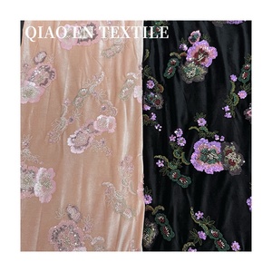 Tissu brodé de haute qualité en velours extensible résistant, broderie de perles tridimensionnelle, brocart, robes, costumes de danse Qipao, faits à la main - Product Image 5
