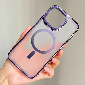 Titânio esfrega material a laser para o telefone magnético da Apple Caso nicho transparente Caso iPhone 15 pro