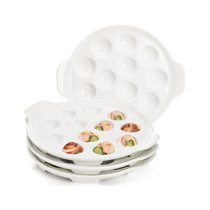 Plat à escargots de 9 pouces, assiettes à pied, plat à escargots blanc en céramique avec 12 trous et poignées - Product Image 1