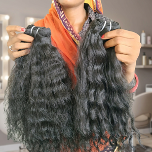 100% Crudo Virgen Cutícula Alineada Rizado Ondulado Color Negro Temple Cabello Humano Procesamiento Químico Ninguno Paquetes Onda Cabello Humano - Product Image 1