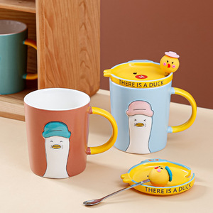 Cadeaux originaux : c'est une tasse en forme de canard, tasse à café en céramique mignonne avec couvercle et cuillère - Product Image 4