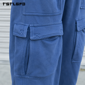 Pantalon de survêtement cargo en molleton épais coupé et cousu, multi-poches, coupe oversize, style streetwear, délavage vintage, baggy, vente en gros - Product Image 4