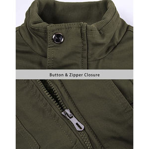 Casual Hommes col montant <span class=keywords><strong>Kaki</strong></span> vert <span class=keywords><strong>militaire</strong></span> fermeture éclair <span class=keywords><strong>polaire</strong></span> doublé épais Canvas Vestes Hommes blouson aviateur - Product Image 5
