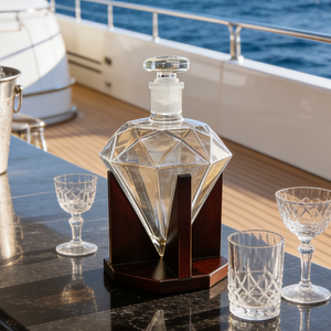 850ml ダイヤモンド型ガラス製ウイスキーグラス、プラスチックベース付きの工場卸売。 - Product Image 4