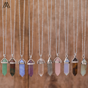 1 Zoll Natürlicher Echter Edelstein Doppelspitzen-Sechseck-Perlenanhänger Halskette im Boho-Stil für Damengeschenke - Product Image 1