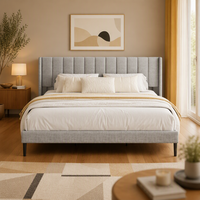 Cadre de lit plateforme convertible moderne de luxe en velours capitonné, pliable, avec support robuste réglable, tailles Queen/King, en bouleau
