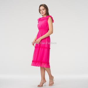 Robe midi d'été personnalisée pour femme 2025, 100 % coton, sans manches, décontractée et tendance avec volants, motif uni tissé, offre spéciale - Product Image 2