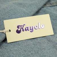 Benutzer definierte Tags Markenlogo Papier hängen Tags Kleidungs stücke Lila Gold geprägtes Stereo-Logo Kleidung Papier hängen Tags Etiketten zum Verpacken