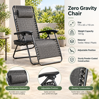 Chaise longue de jardin pliante zéro gravité en gros, capacité 120 kg, 175x65x110 cm, cadre métallique thermolaqué, inclinable et réglable