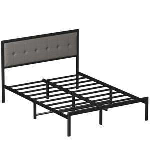 Modern Grey Queen Panel Metal Platform <strong>Bed</strong> with Fabric Tufted Headboard and 10.62" <strong>Underbed</strong> Storage - Product Image 3