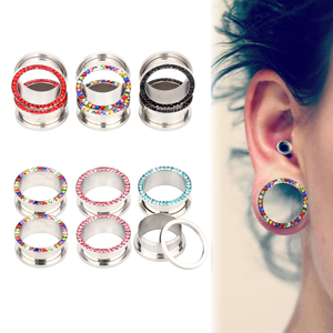 Colorful Crystal Ear Tunnels Stainless Steel | Double Flared Gauged <b>Earrings</b> Rainbow Plug Body <b>Piercing</b> Jewelry - Product Image 6