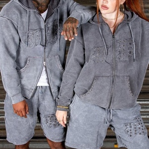 Custom Two Piece Sweatsuit Track Short Set <strong>Summer</strong> Distressing Embroidery Tracksuit Zip up Hoodie and Shorts <strong>Jacket</strong> Sets <strong>Men</strong> - Product Image 4