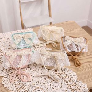 New Children's <b>Straw</b> <b>Hat</b> Girls Summer Large Brim Lace Edge <b>Straw</b> Ribbon Bow Sun <b>Hat</b> and Bag Set - Product Image 3