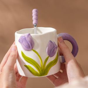 Colorful Tulip Ceramic <b>Mug</b> Underglaze High Value Cup Teacher's Day Gift for Girls Household Water Cup - Product Image 3