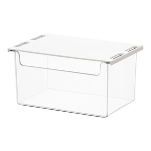 Caja de almacenamiento transparente con tapa blanca, tipo rectangular vertical, para organizar cosméticos y artículos de tocador en el baño - Product Image 1