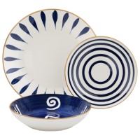 Ensemble de 18 assiettes en céramique orientale Casacollection, vaisselle à motif végétal bleu et blanc, passe au lave-vaisselle, pour la mise en table de fête