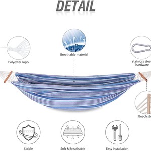 Hamaca para Exteriores Woqi de 78.8x59 Pulgadas, Portátil, para Camping, con Rayas Azules, Tela de Poliéster y Algodón, con Barra para Colgar - Product Image 2