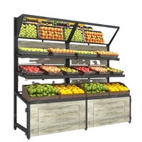 Zware houten en metalen economische ISO-gecertificeerde supermarkt fruit- en groenteopslagrekken, vrijstaande displaystandaard, snel op te zetten