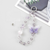 Bracelet de téléphone portable fantaisie en alliage de zinc avec perles de cristal, motif papillon, durable et portable, vente en gros
