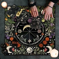 Nappe de tarot en flanelle et polyester, motif phases de lune, fleurs, soleil et 12 constellations, anti-poussière, carrée