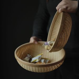 <b>Bamboo</b> Woven Baskets Round Handmade Storage Basket For Fruit Tea Utensils 1 Pc - Product Image 3