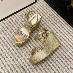 New Hot Selling 2023 Summer Slope Heel Fashion Super High Heel One Piece with Rhinestone <b>Sandals</b> - Product Image 3