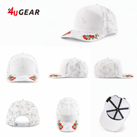 Casquette de golf blanche à motif floral, 6 panneaux, broderie dorée, perforée, snapback, visière incurvée, respirante, pour streetwear homme et femme