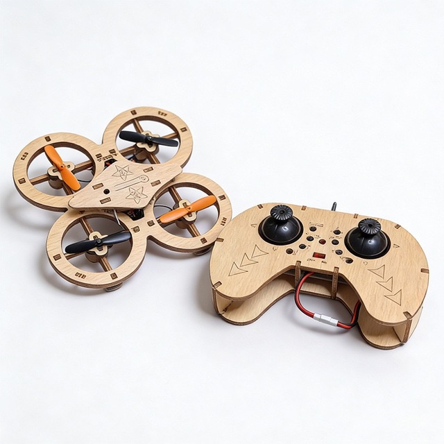 DIY Wooden Quadcopter Drone Science Experiment Equipment Batteries Flight Stable 2-Channel Mode2 Remote Control Lithium Battery