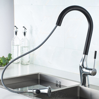 Robinet de cuisine extractible Momali, 3 modes de jet d'eau, corps chromé poli, bec noir, mitigeur monocommande à poser sur évier