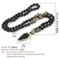 Collier Bohème en Pierre de Lave pour Hommes, Bijou de Guérison et de Méditation, Pendentif Flèche en Obsidienne, Collier Noué en Pyrite Naturelle