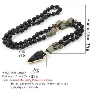 <span class=keywords><strong>Collana</strong></span> da <span class=keywords><strong>Uomo</strong></span> Stile Bohémien con <span class=keywords><strong>Perline</strong></span> in Pietra Lavica e Pirite Naturale Annodata, Ciondolo a Freccia in Ossidiana per Guarigione e Meditazione - Product Image 2