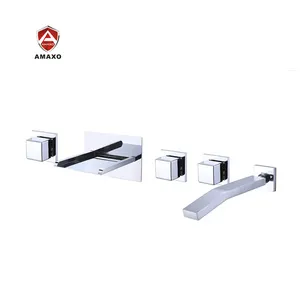 Amaxo LED Chrome Thác treo tường bồn tắm vòi năm lỗ Brass Bath Shower Mixer cho phòng tắm