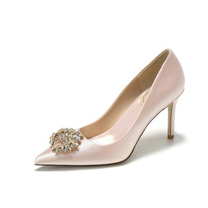 Classic Women Pumps Luxury Rhinestone Silk Wedding Shoes <b>White</b> Pointed Toe Party Dress Ladies Stiletto Bridal <b>Heels</b> - Product Image 2