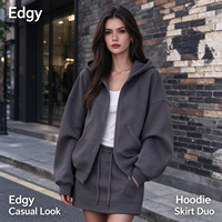 Ensemble de survêtement gris haut de gamme pour femme, jupe et pull, décontracté, printemps et automne