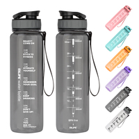 Bouteille d'eau de sport réutilisable de 32 oz avec marqueur de temps, sans BPA, anti-fuite, en Tritan, avec couvercle rabattable