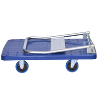 Chariot à roulettes en plastique bleu robuste, plateforme mobile pliable, chariot et outils pour le déplacement, le stockage et le transport
