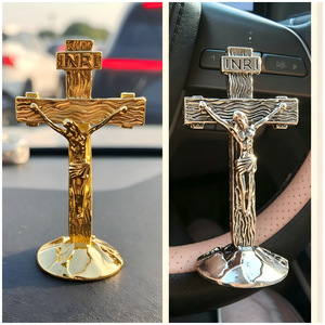 Gold And Antique Silver Alloy Metal Cross <b>Ornament</b> For <b>Car</b> Home Office Desktop Traditional Design Compact Size - Product Image 5
